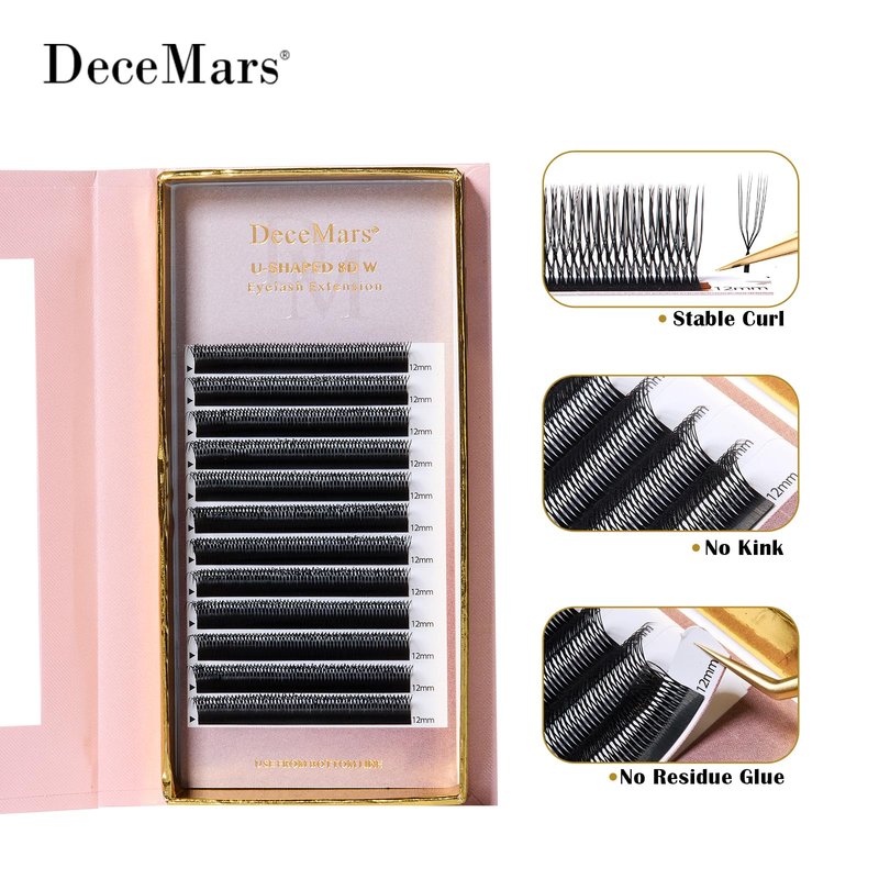 DeceMars 8D U Shaped Eyelash Extensions Easy Fans Double Tips 4D Russian Volume Crisscross Eyelashes Natural Soft YY Lash Extensions Handwoven Mesh Wispy Clusters Matte Black-0.07mm-D-8-15mm Mix