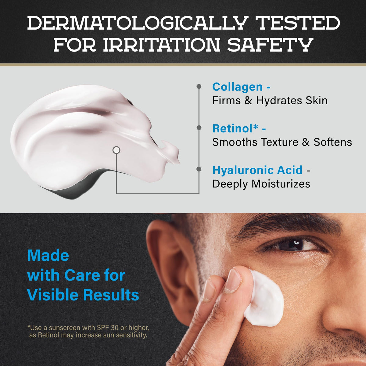 Men's Face Moisturizer Cream - Anti Aging & Wrinkle - Men's Shave Lotion - Made in USA - Collagen, Hyaluronic Acid, Vitamins E & A, Avocado Oil - Age Facial Skin Care, Day & Night Moisturizing, 2 oz