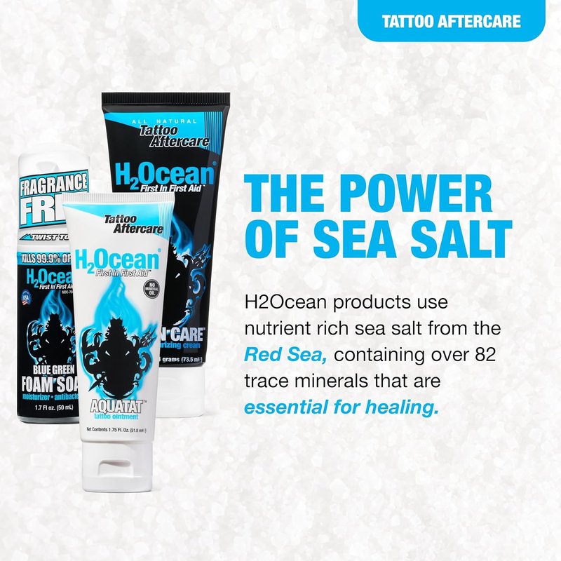 H2Ocean Extreme Tattoo Aftercare Kit | 3-Step Healing Set with Antibacterial Foam Soap, Moisturizing Cream & Ointment - Sea Mineral Enriched Formula for Vibrant Tattoos