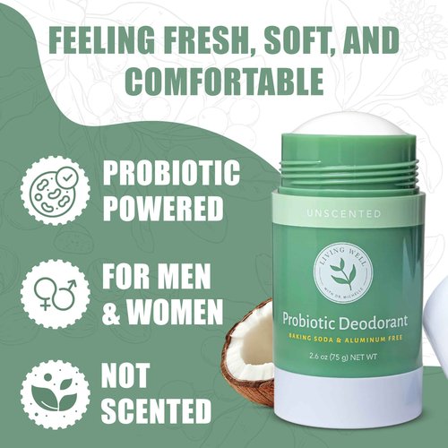 Living Well with Dr. Michelle Natural Probiotic Deodorant Stick | Aluminum-Free, Baking Soda-Free | Unscented & Gentle for Sensitive Skin | Long-Lasting Odor Protection for Men & Women