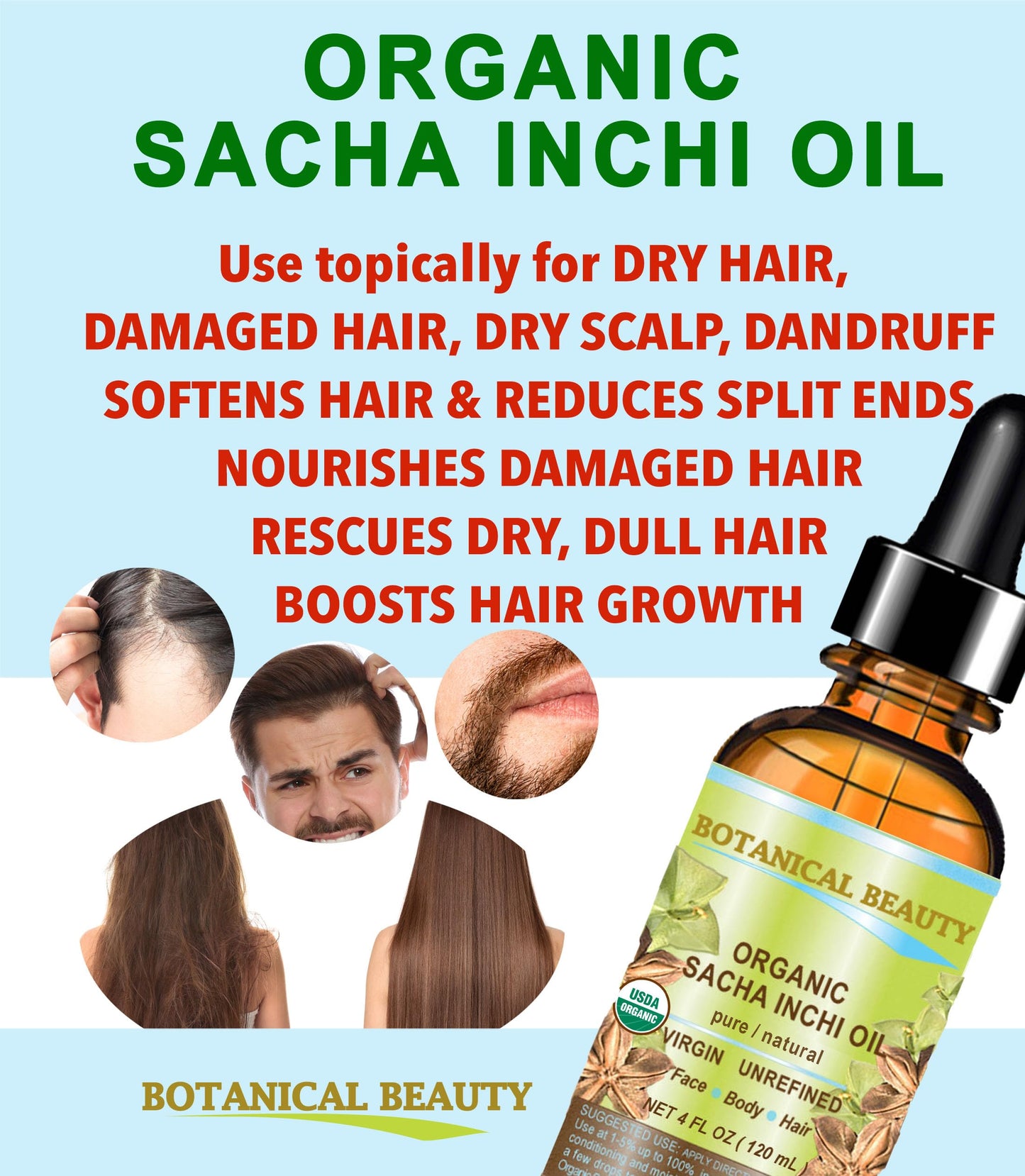 Botanical Beauty Organic SACHA INCHI OIL 100% Natural Pure Undiluted Virgin Unrefined Cold Pressed Carrier Certified Organic Oil For Face, Skin, Hair, Lip, Nails, Rich in Vitamin E (2 Fl Oz 60 ml)