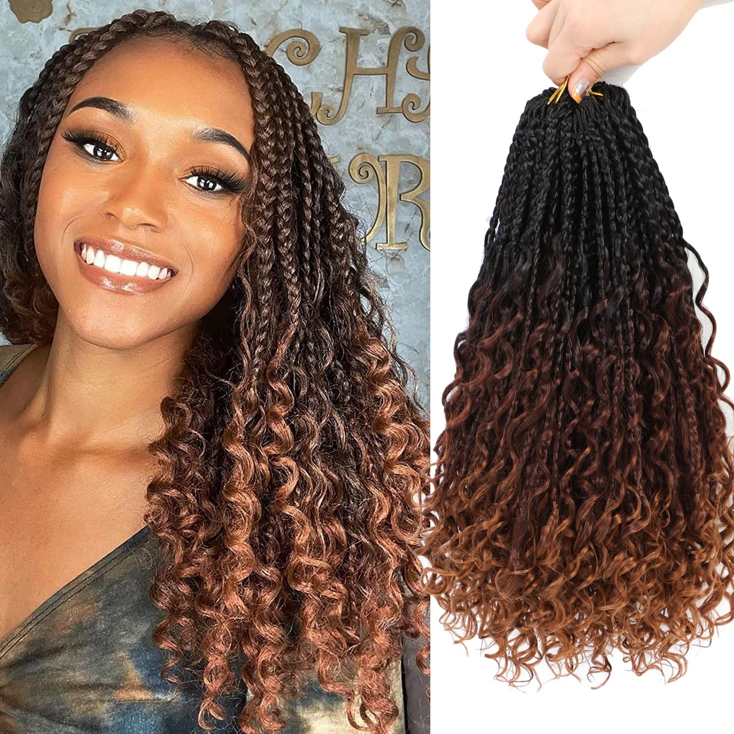 8 Packs Crochet Box Braids Hair -14 Inch Crochet Box Braids Hair Pre loopled Crochet Hair with Curly Ends Goddess Box Braids Crochet Hair Braiding Hair Crochet Braids Hair for Black Women (1B/33/30)