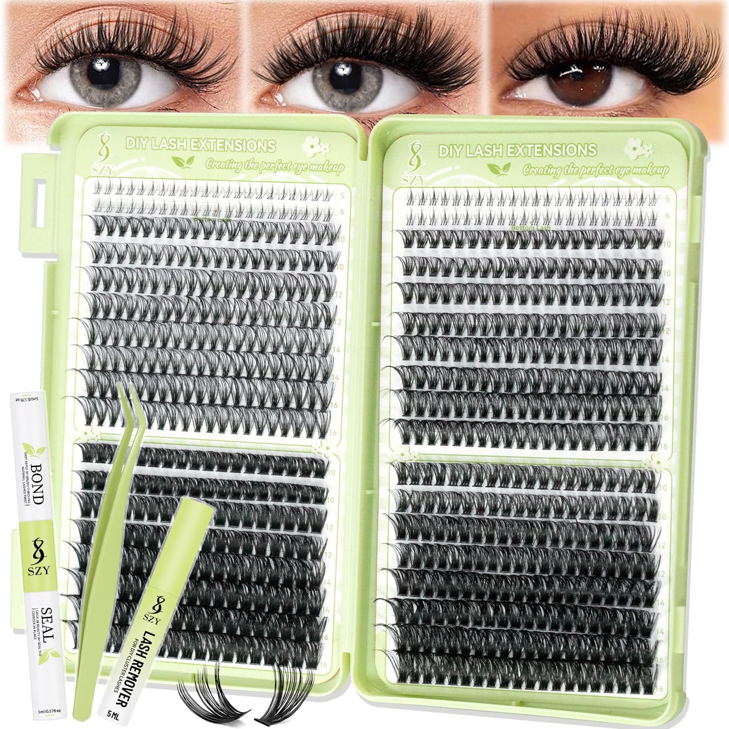 Eyelash Clusters Kit With Bottom Lashes 30+40+60+80D Lashes 668 Pcs Natural Wispy Lash Clusters Eyelash Extension Kit 5-16MM D Curl Lash with Bond and Seal Remover Tweezer for DIY at Home