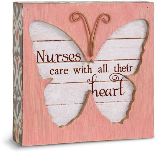 Pavilion Gift Company Simple Spirits 41092 Nurses Care with All Their Heart Butterfly Plaque, 4-1/2"