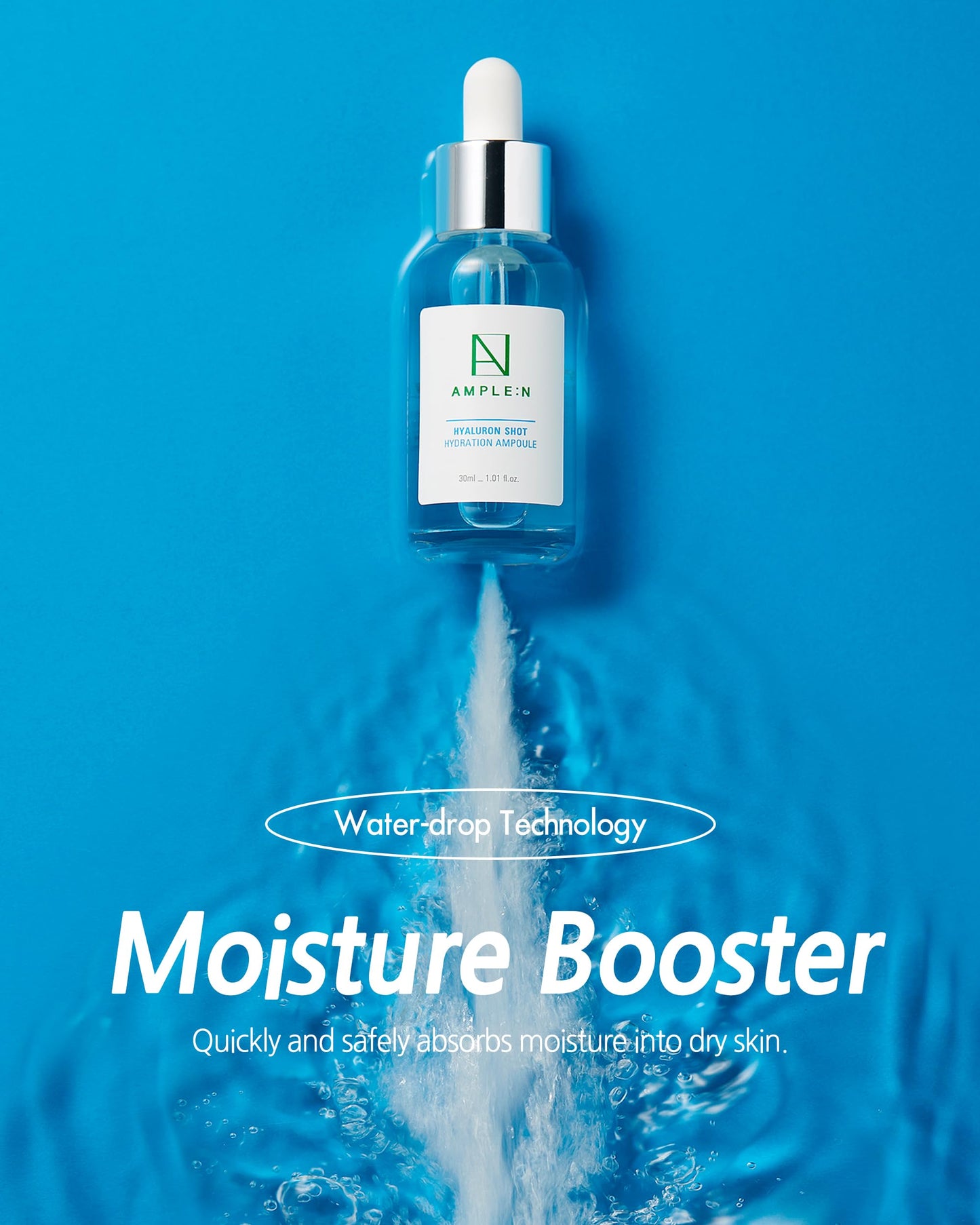 AMPLE:N Hyaluron Shot Hydration Serum – Plumping Face Serum with Hyaluronic Acid and Xylitol - Ultra Hydrating Moisturizer to Reduce Wrinkles and Restore Vitality and Glow, 3.38 fl.oz.