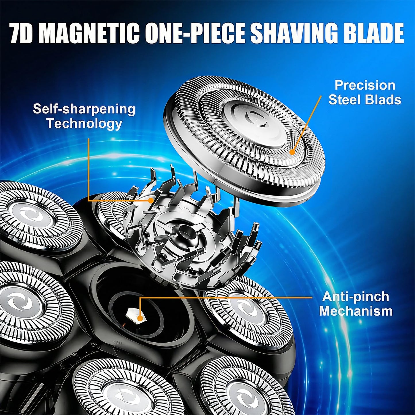 7 Head Magnetic Shaver Head Replacement, Black, 3-Pack