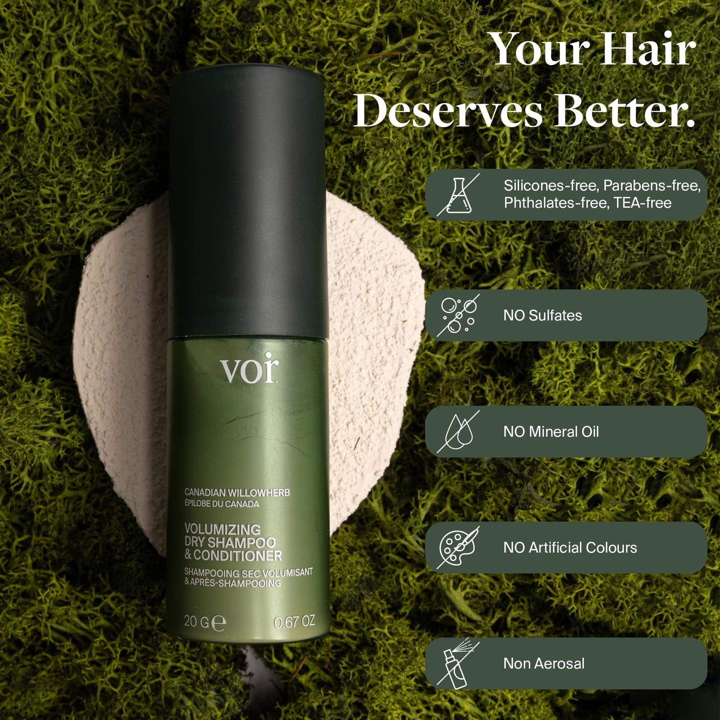 Voir Non-Aerosol Haircare Volumizing Dry Shampoo & Conditioner for Women, Organic Dry Shampoo Powder with Willowherb, Green Tea Extract, Oil-Absorbing, Scalp-Soothing, Travel Size, 0.67 oz