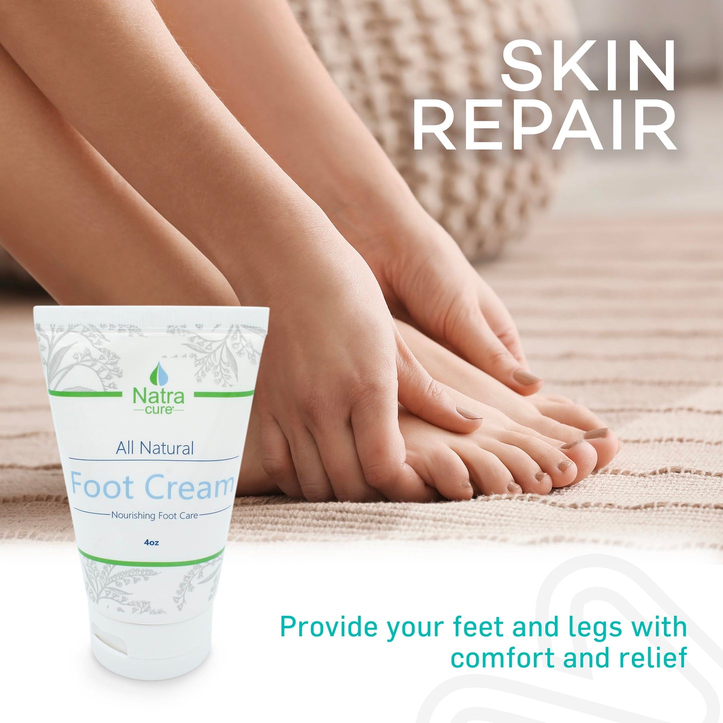 NatraCure Foot Repair Cream for Dry Cracked Heels & All Natural Foot Lotion for Dry Cracked Tired Feet Relief – Foot Moisturizer Pedicure Lotion & Foot Crack Cream for Foot Softening Treatment – 4 oz