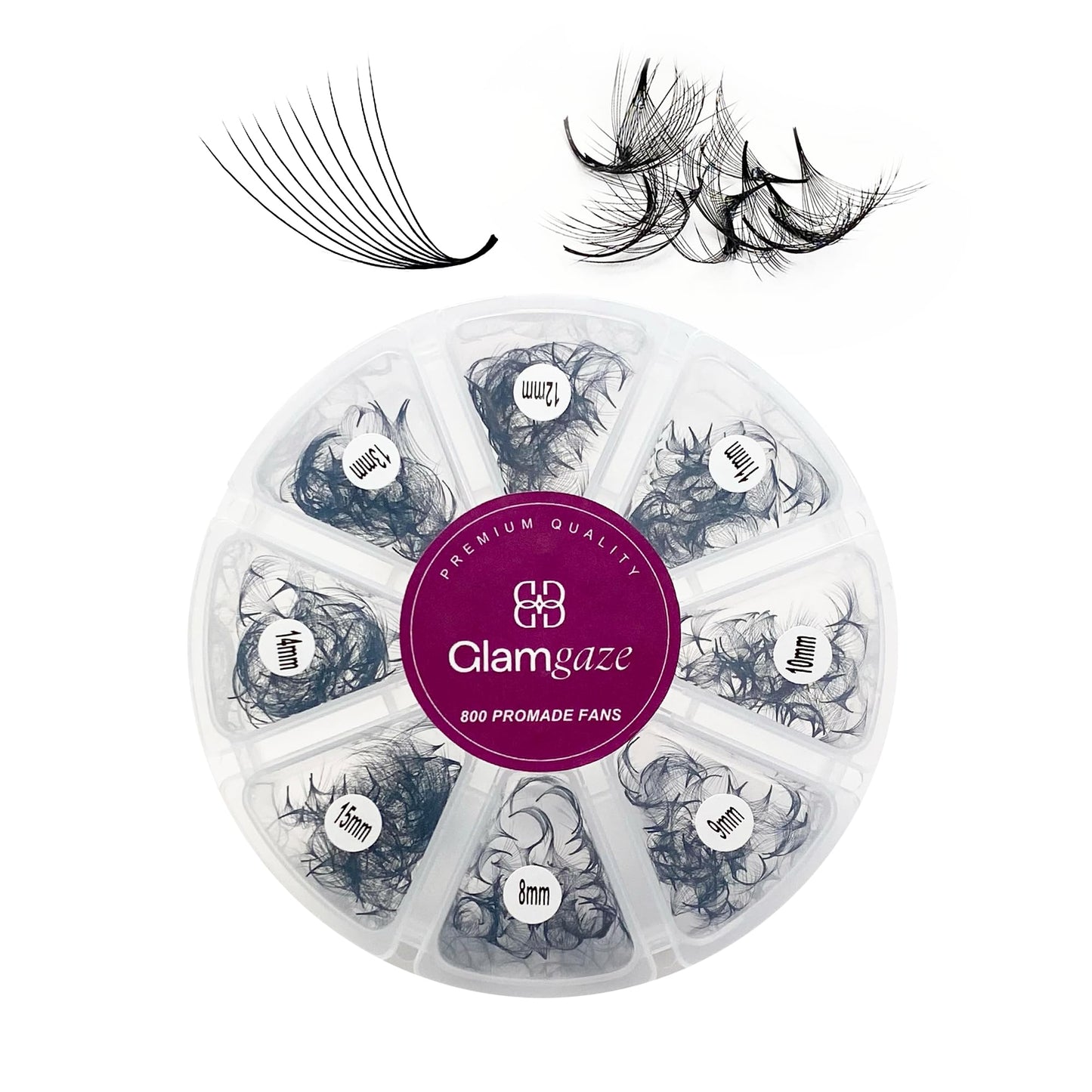 GLAMGAZE 800 Promade Fans 8-15mm Mixed Lengths - 5D to 16D, C CC D Curl, 0.05-0.07mm Thickness - Premade Lash Fans Volume Lash Extensions Loose Premade Fans Eyelash Extensions (12D-0.05-CC 8-15mm)