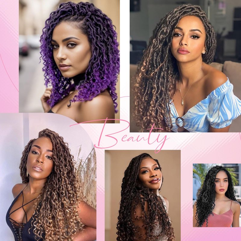 Goddess Locs Crochet Hair 22 Inch Boho River Locs Hippie Wavy Crochet With Curly Hair In Middle And Ends Braids Hair Extensions (8Packs,22 inch, T27/613)