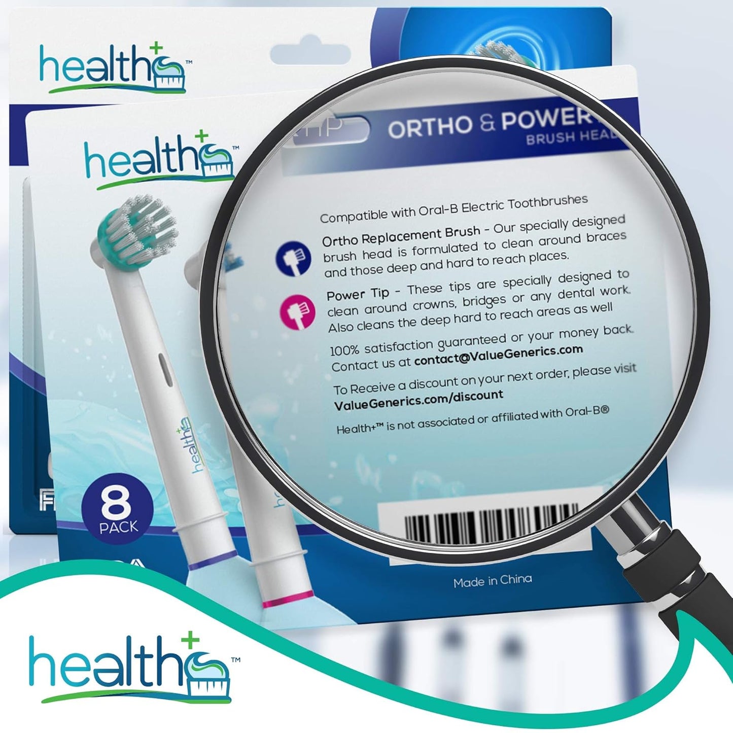 Oral-B Electric Toothbrush Replacement Heads - 8-Pack Ortho & Power Tip Bristles for Braces | Interproximal Cleaning