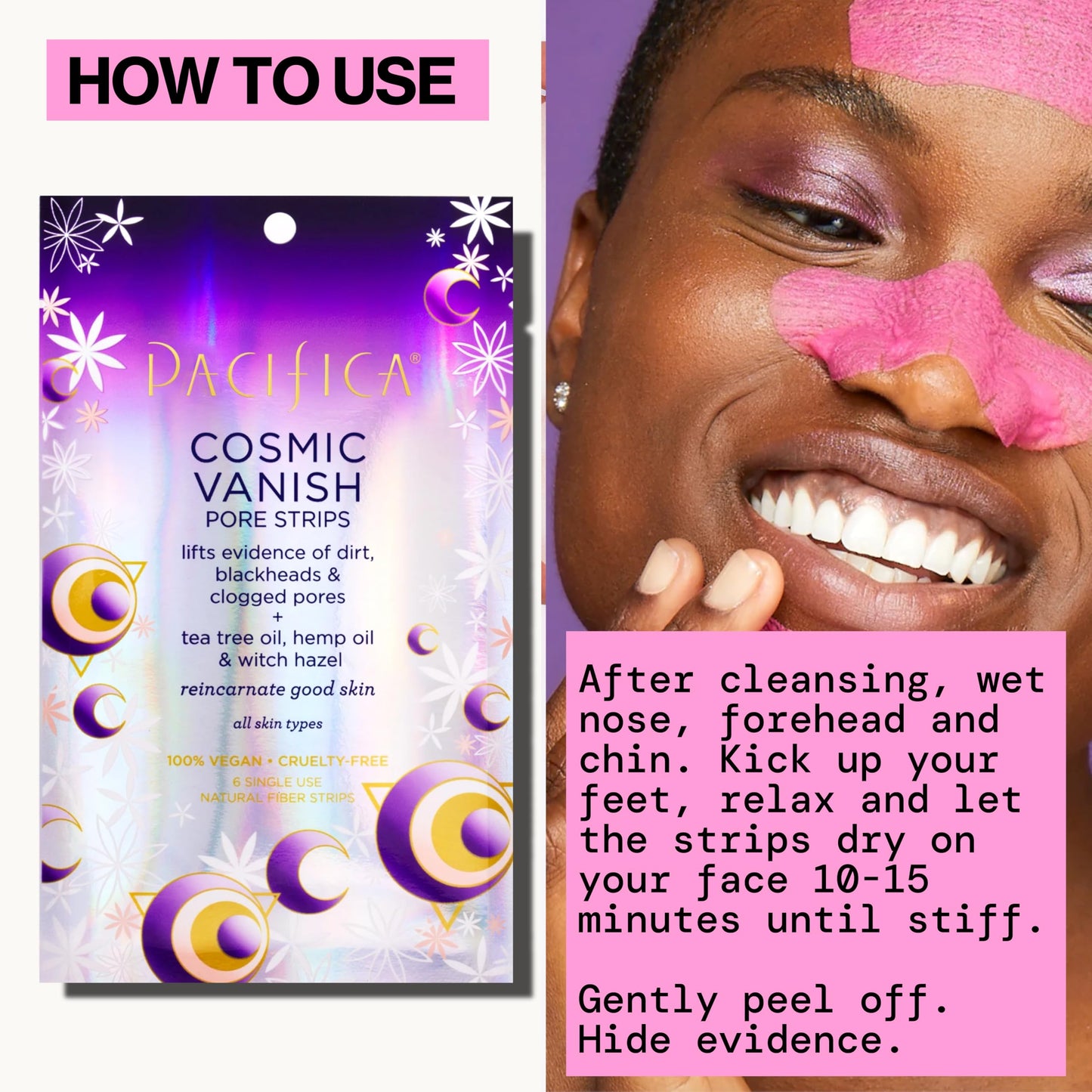 Pacifica - Blackhead Remover Pore Strips - 12-PACK Cosmic Vanish - for Nose, Chin & Forehead - Deep Cleansing Nose Strips w/Instant Pore Unclogging - Oil-Free Vegan Dermatologist Tested