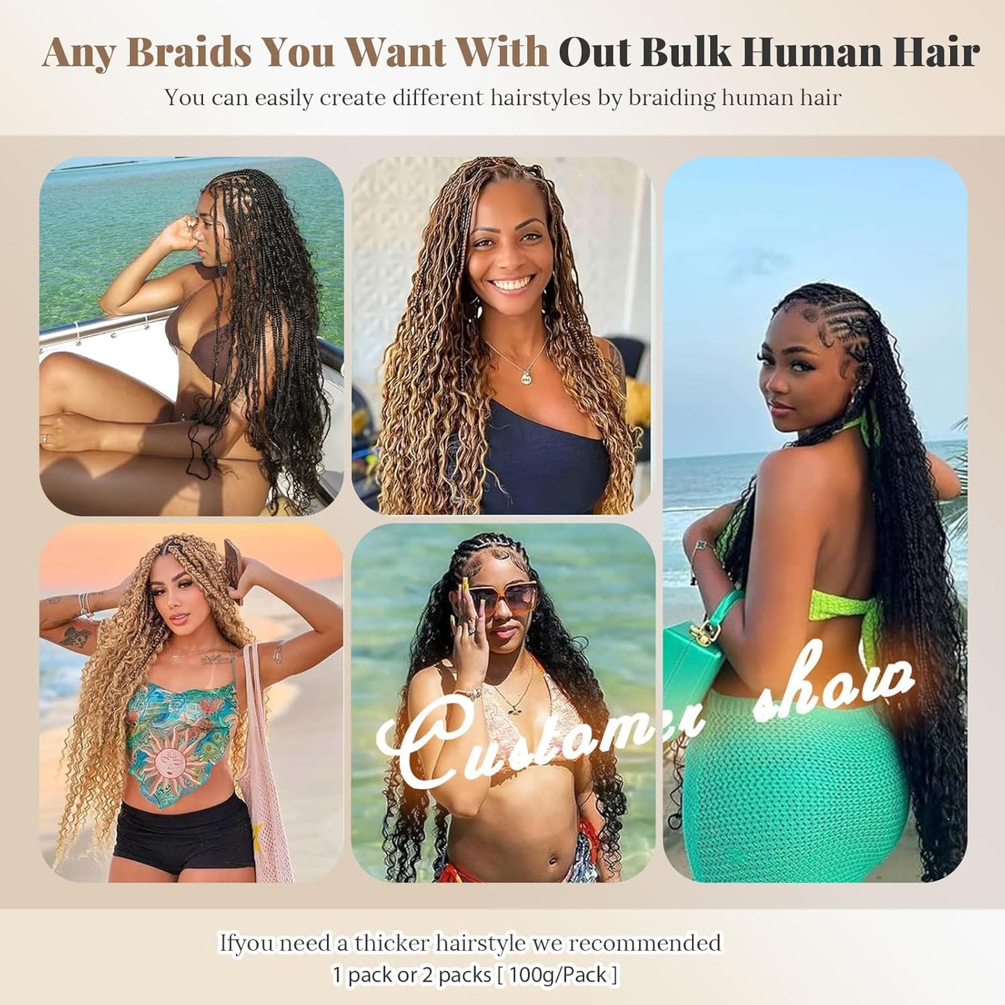Human Braiding Hair - Ombre Blonde Curly Bulk 100G | 14 Inch Water Wave Braids, 2 Bundles