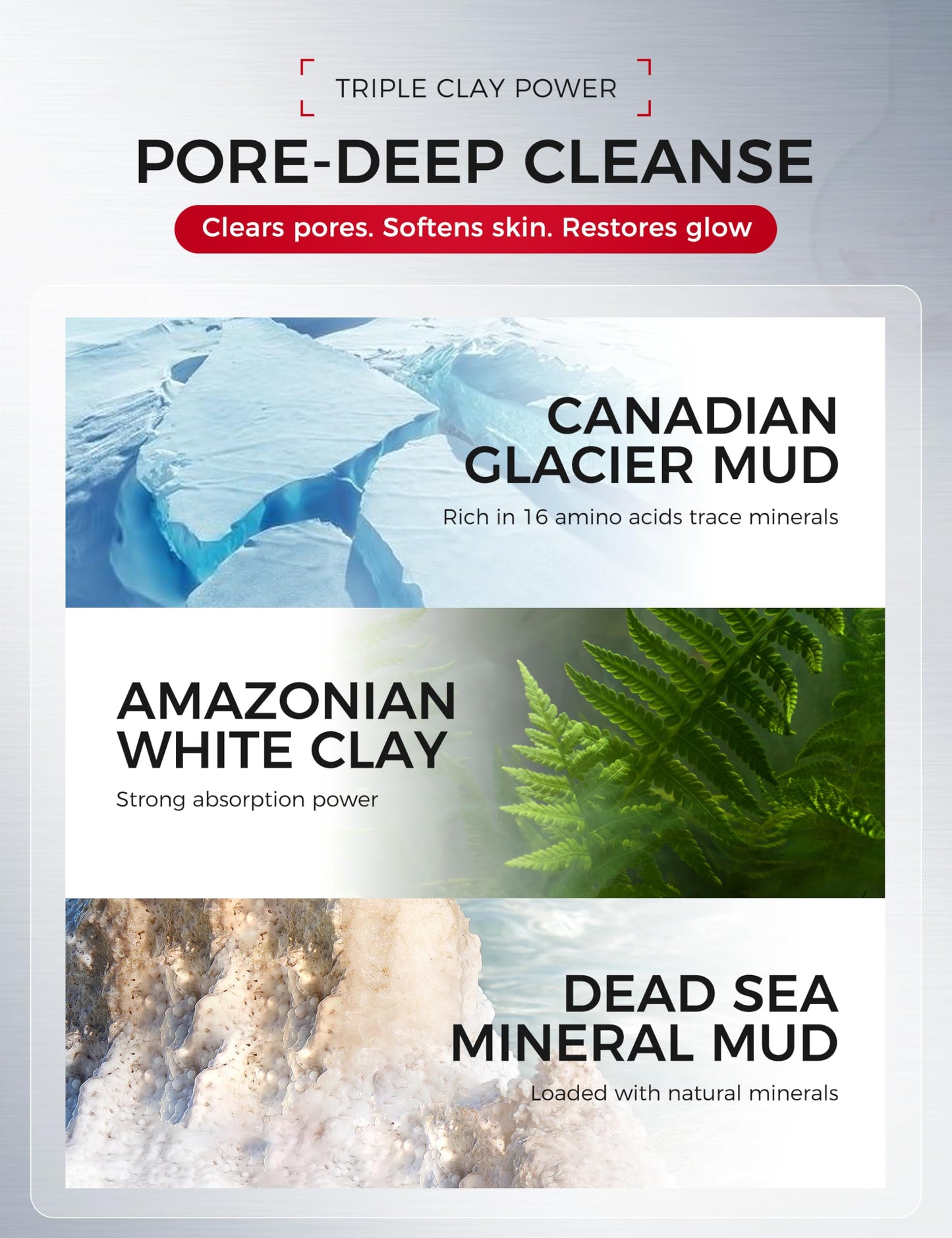 NING DERMOLOGIE Clay Mask for Face & Sensitive Skin: Triple Mud Formula Deep Cleans Pores Reduces Acne Balances Oil & Improves Texture - 3.88 Oz