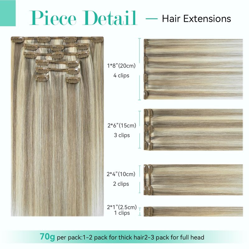 Ukira Ash Blonde Hair Extensions Clip in Real Human Hair, 12 Inch 75g 7pcs 18/613 Mixed Bleach Blonde Clip in Hair Extensions Real Human Hair, Natural Straight Remy Human Hair Clip ins for Women