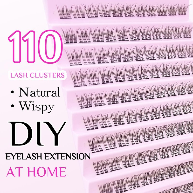 SLSXNL Lash Clusters Wispy Natural D Curl Eyelash Extension DIY 10-12MM Mixed Fluffy Individual Lashes Thin Band 110pcs,10mm 11mm 12mm False Eyelashes