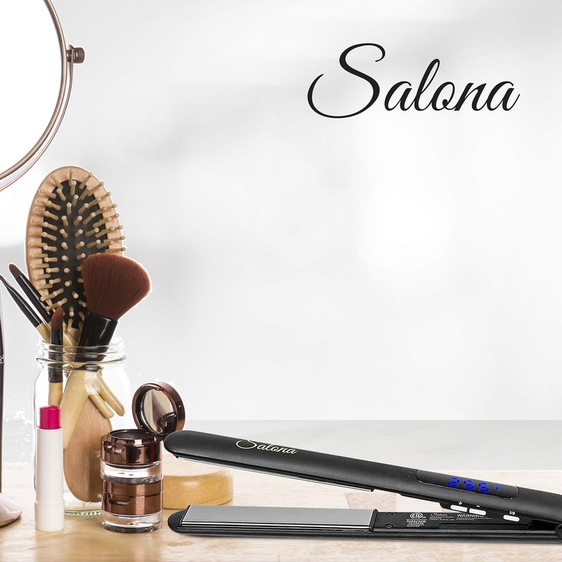 Titanium Coated Hair Straightening Iron - Professional Flat Iron & Curler with LCD Display | Black