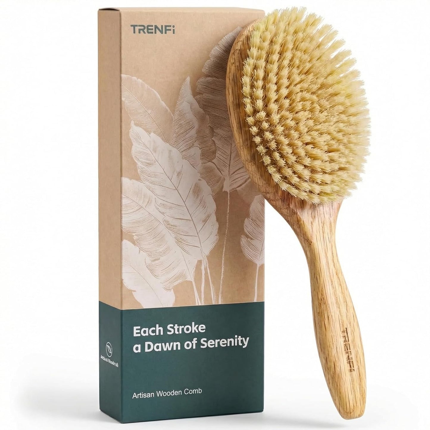 TRENFI Boar Bristle Hair Brush for Fine Thin Hair - Solid Red Oak Oval Design