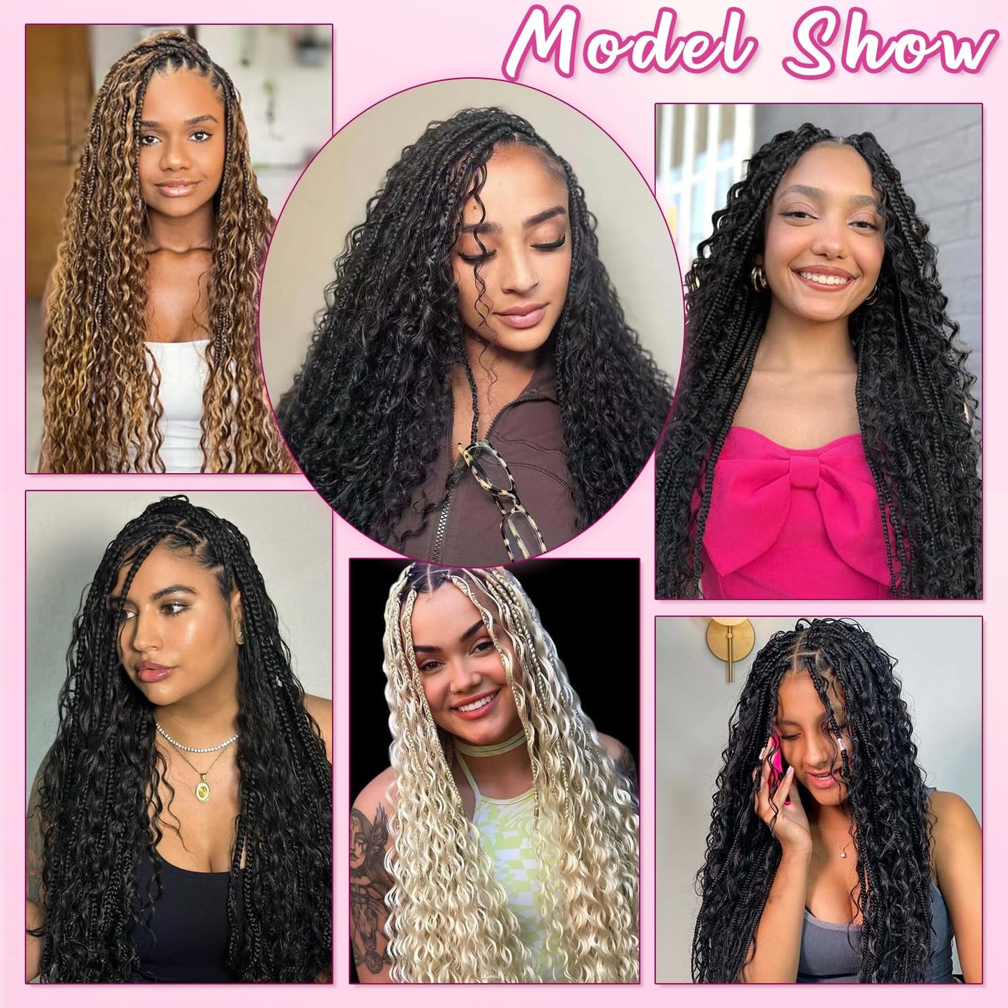 Goddess Box Braids Crochet Hair for Black Women-8 Packs 24 Inch Boho Crochet Braids Pre Looped with Curly Ends (T1B/30, 24 inch(four curly hair))