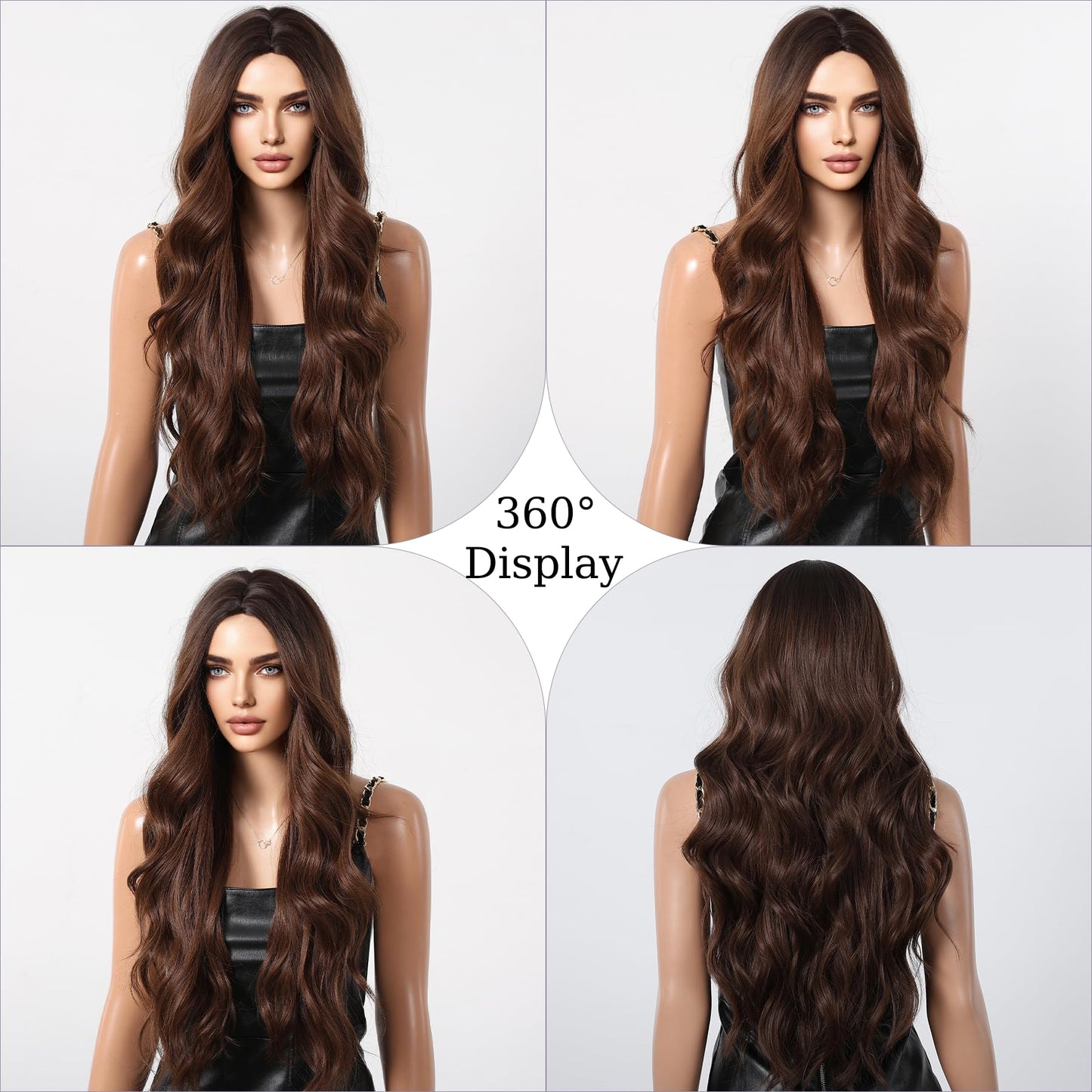 Ombre Brown Wigs for Women Long Wavy Wig Middle Part 26 Inch Ombre Wigs for White Women Brown Curly Wig Layered Brunette Wigs Synthetic Natural Looking Hair Replacement Wigs for Girls Daily Party Use