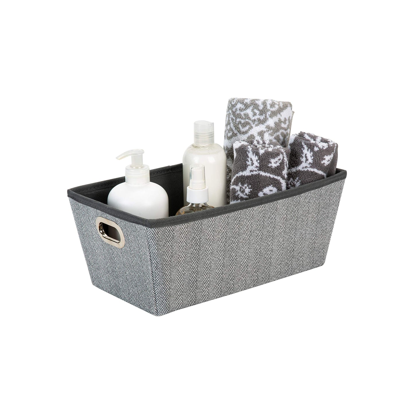 Simplify Herringbone Grommet Tote Basket, Closet Storage, De-Clutter Home, Office, Good for Toys, Linens, Cleaning Products, Accessories & More, Small (26612-GREY)