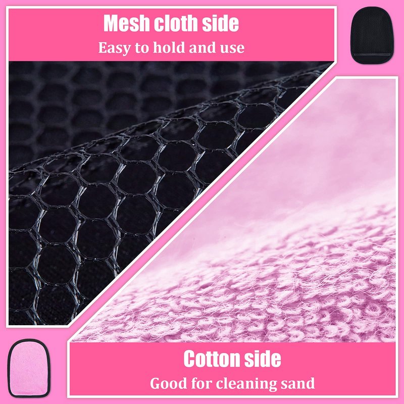 Skylety 2 Pieces Sand Mitt for Beach Sand Off Mitt Soft and Skin Friendly Cotton Towel Help Parents Clean from Children's Skin Brush Pack for Surf, Ocean and Lakeside Recreation(Pink)