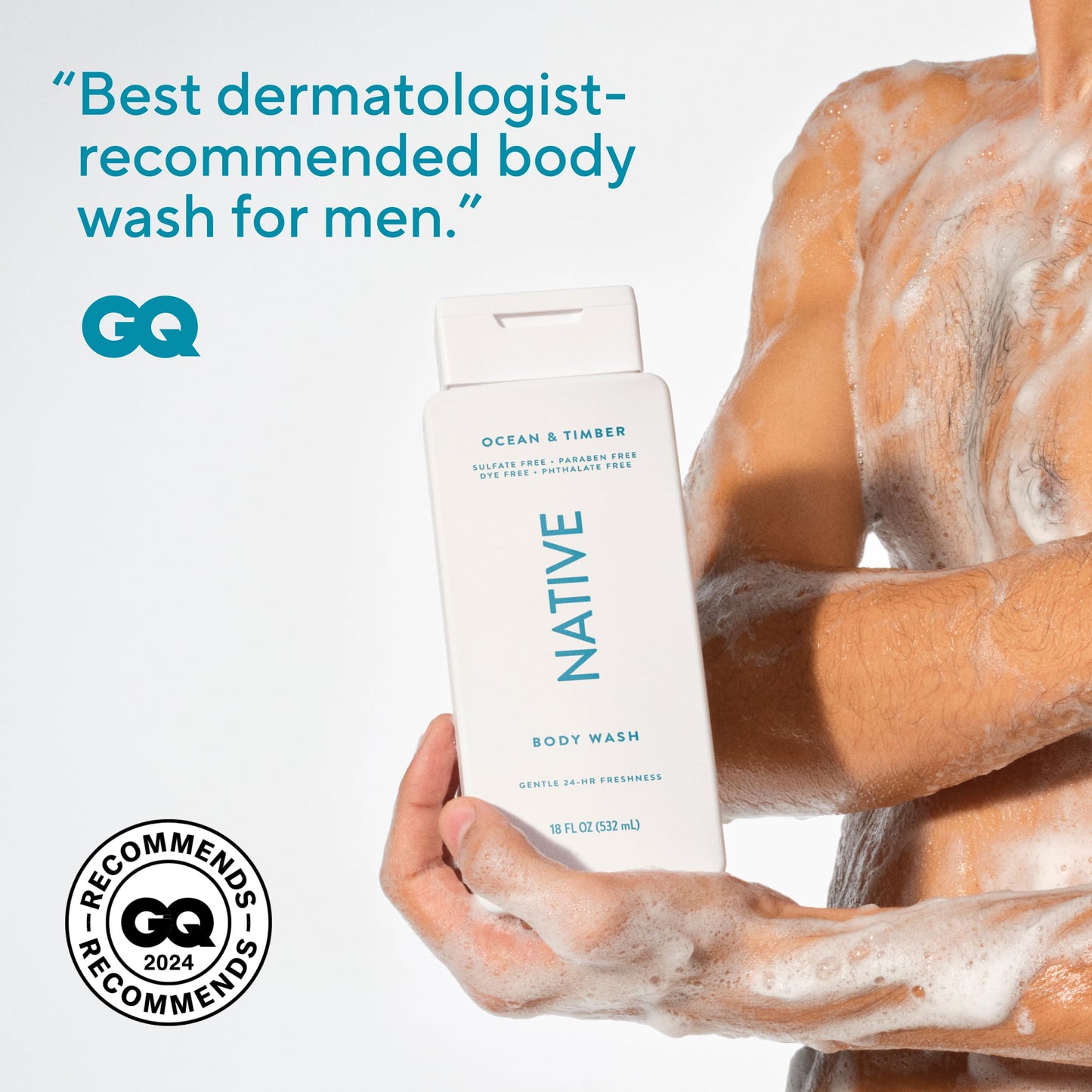 Native Body Wash Contains Naturally Derived Ingredients | For Women & Men, Sulfate, Paraben, & Dye Free Leaving Skin Soft and Hydrating | Ocean & Timber 18 oz - 2 Pk