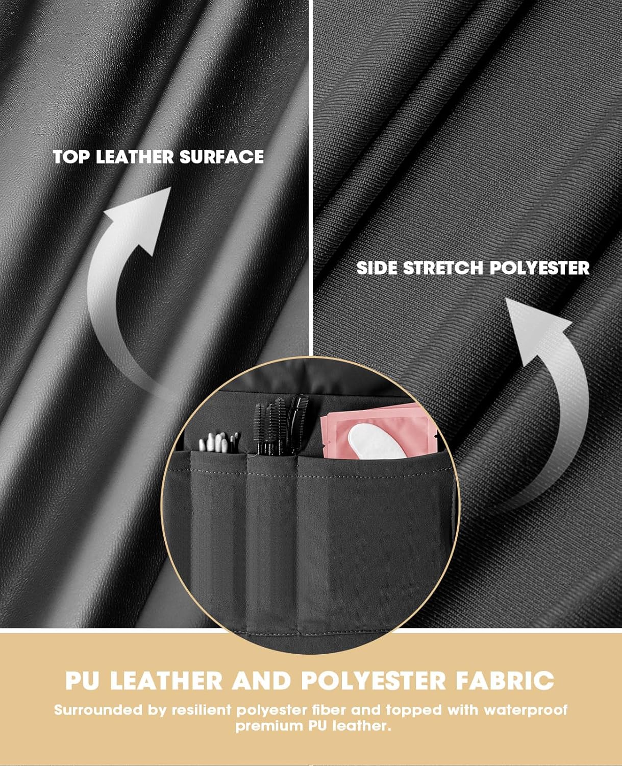 Lash Bed Cover for Eyelash Extensions - Waterproof PU Leather & Stretchy Spandex | 6ft Black Massage Table Cover with Side Pocket