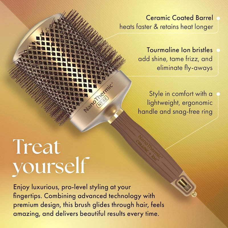 Olivia Garden NanoThermic Ceramic + Ion Round Thermal Hair Brush - Not Electrical - Professional Blowout Brush for Normal to Thick Hair, NT-82 3 1/4"
