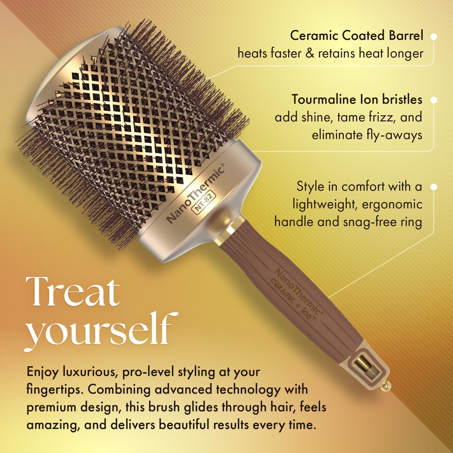 Olivia Garden NanoThermic Ceramic + Ion Round Thermal Hair Brush - Not Electrical - Professional Blowout Brush for Normal to Thick Hair, NT-82 3 1/4"