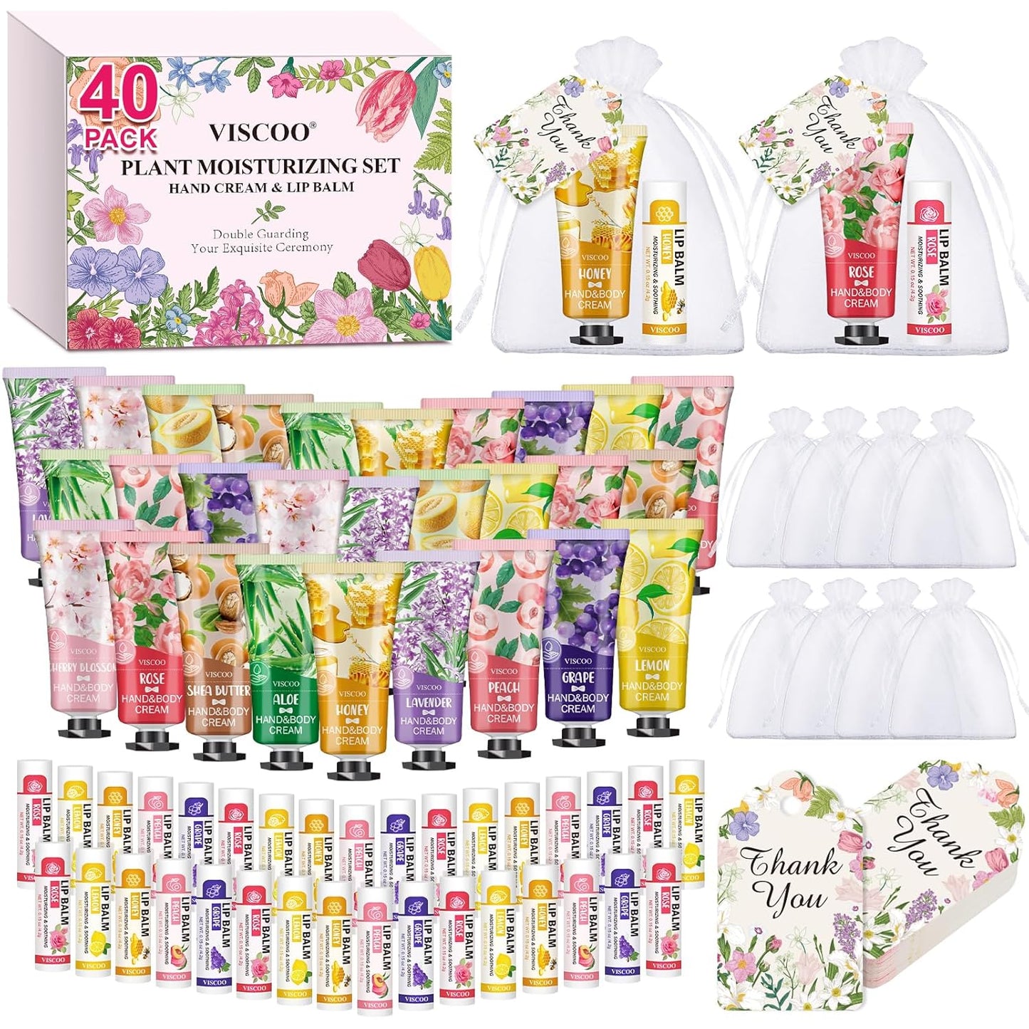 Bulk Lip Balm and Hand Cream Set - 40 Pack | Perfect Teacher Appreciation, Graduation, and Wedding Favors