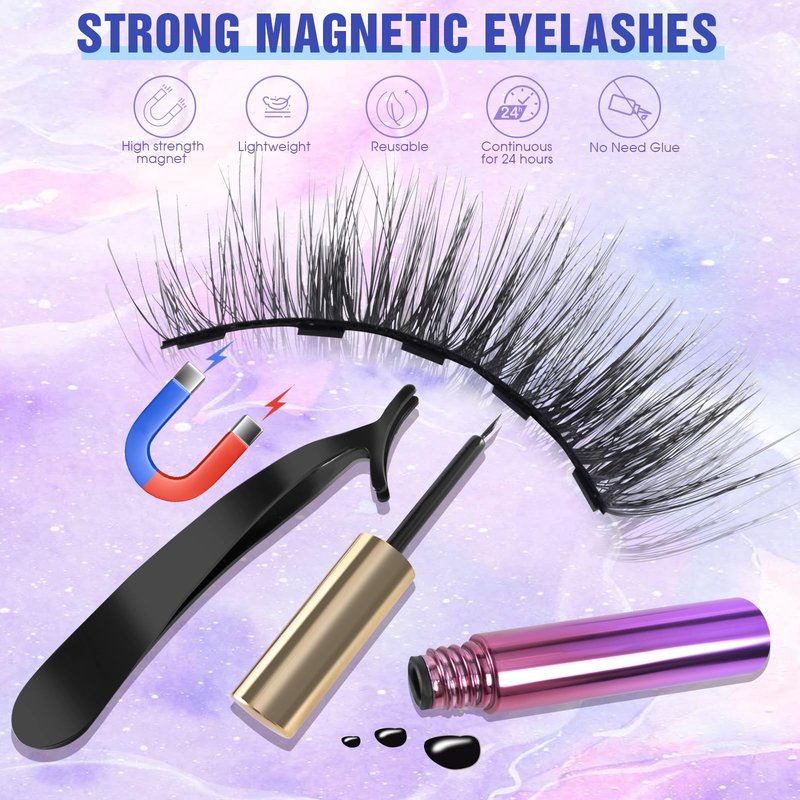 Houldhowd Magnetic Eyelashes Kit - 6 Sets Reusable Natural Look, No Glue Needed, with Applicator, Easy to Wear/Remove, Suitable for Daily/Party/Work (Fashionable Natural Style)