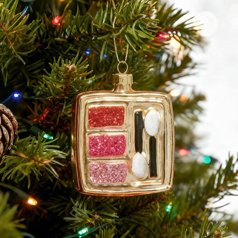 WONDROUS Makeup Palette Ornament - Gold & Pink Eye Shadow for Christmas Tree Decor | Holiday Gift