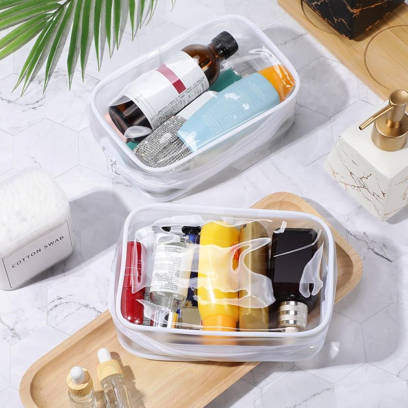 Clear Makeup Bags - 12-Piece PVC Zipper Pouches for Travel | Waterproof Cosmetic Storage Cases (Medium, White)