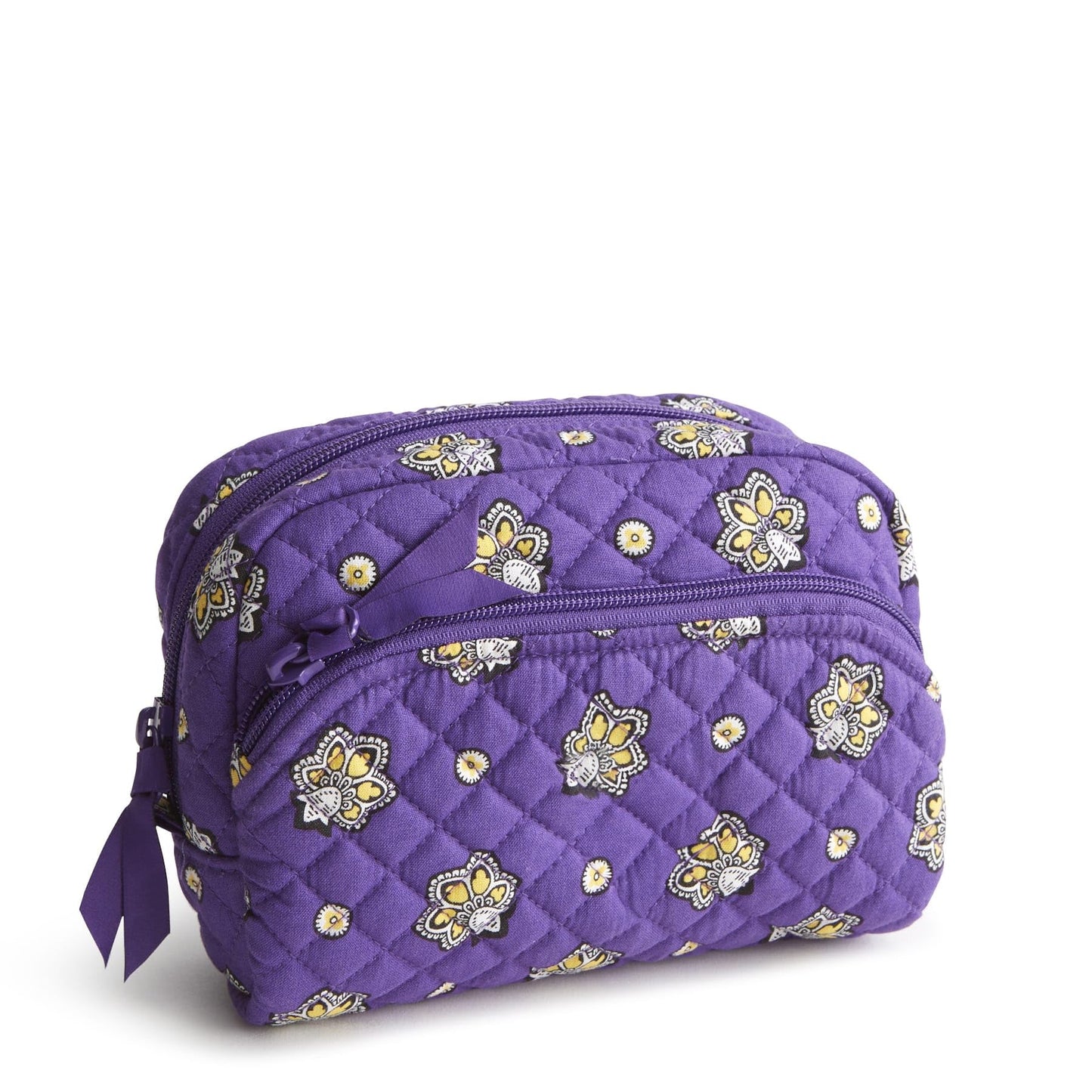 Premium Cotton Medium Cosmetic Makeup Bag, Purple and Gold Bandana Paisley, One Size
