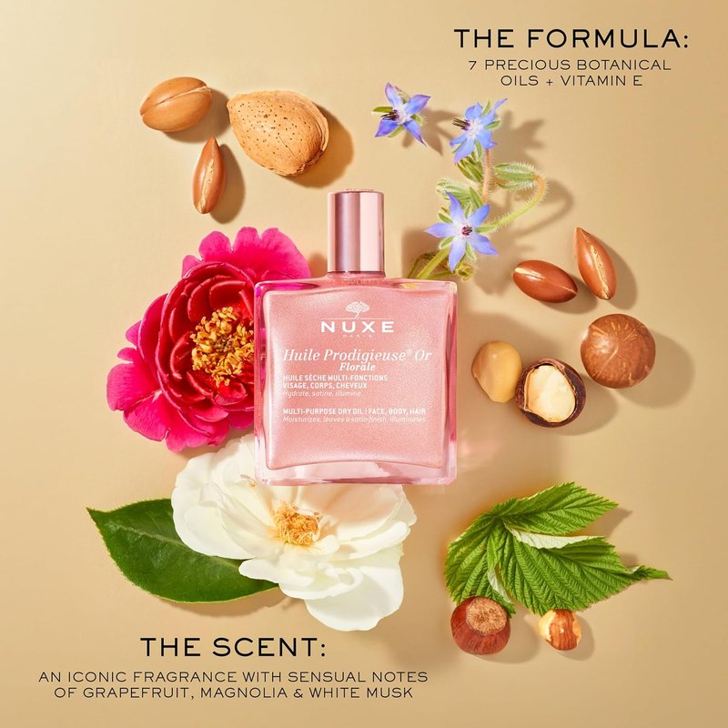 Nuxe Huile Prodigieuse Floral - Multi-Purpose Dry Oil for Face & Body | Luxurious Radiant Glow & Hydration