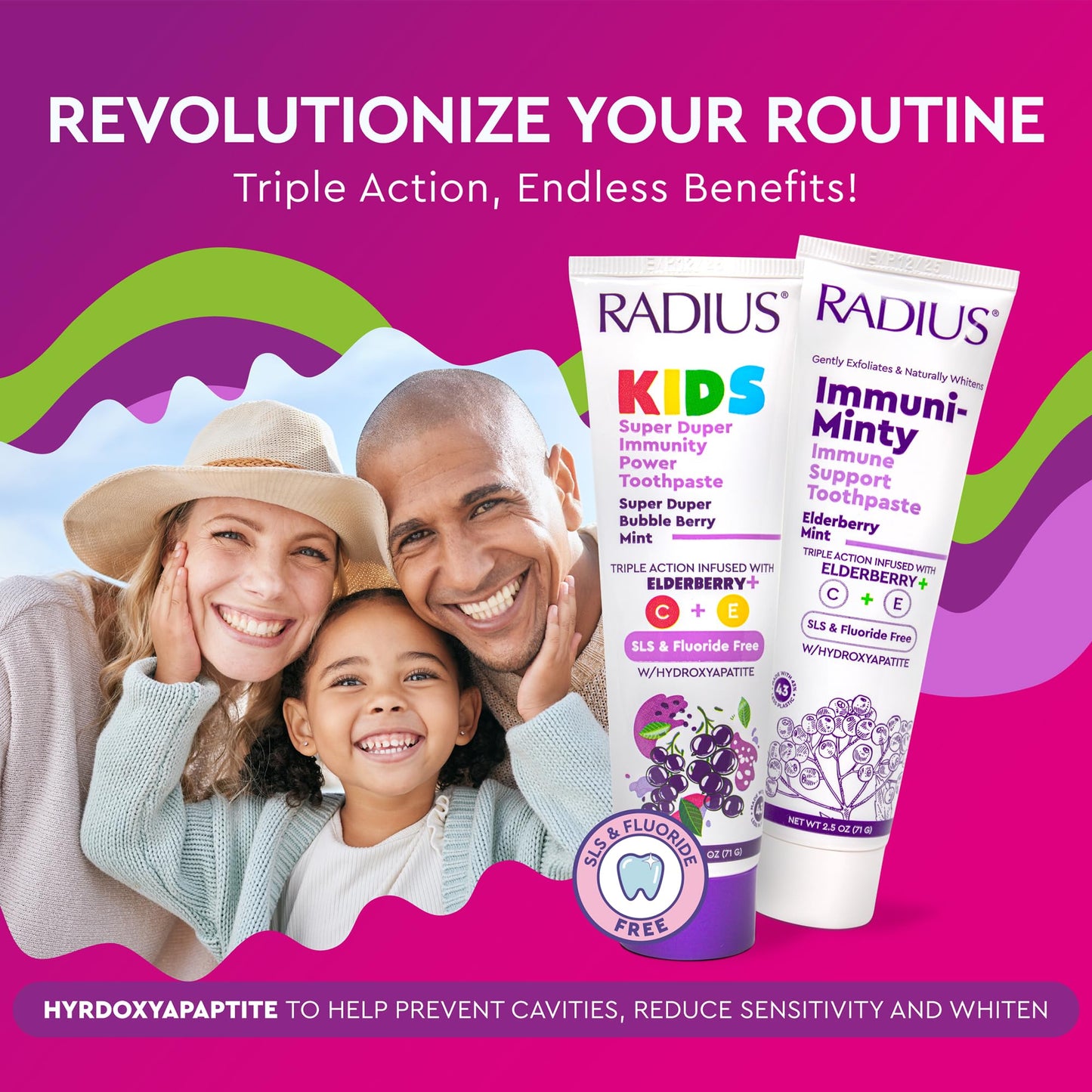 Radius Kids Super Duper Immunity Power Toothpaste 2.5 Oz - Super Duper Bubble Berry Mint - Pack of 3