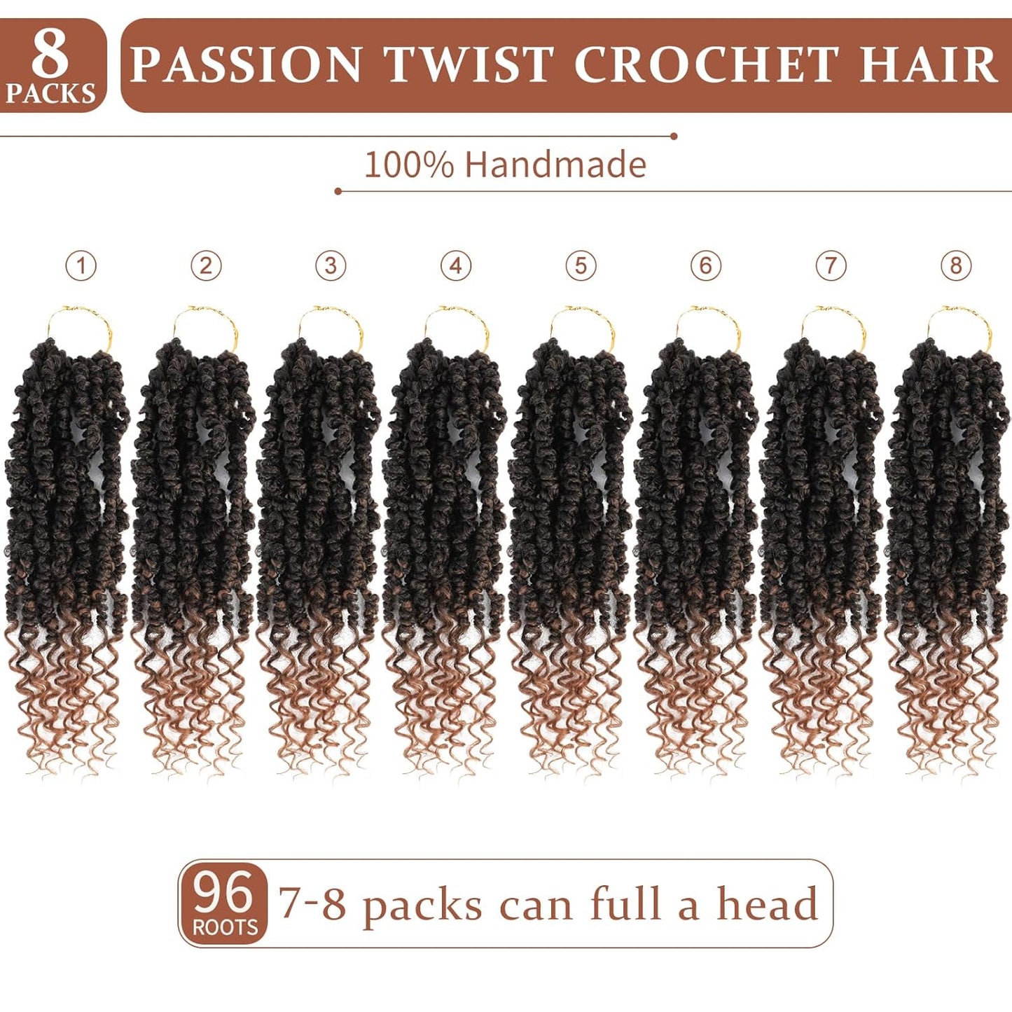 Passion Twist Crochet Hair - Pre-Twisted 18 Inch Soft Curly Braids | 8 Packs for Black Women (T30)