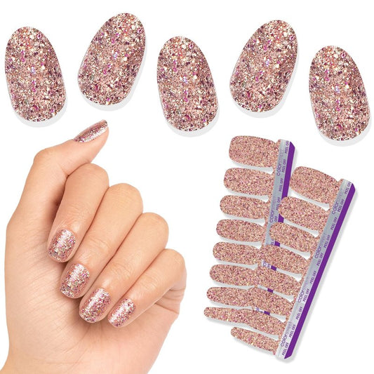 Color Street Tokyo Lights Nail Strips - Glitter Finish with Pink Gold Fuchsia & Holographic Sparkle - 16 Double-Ended Nail Polish Strips for Easy Application -Ideal for a Night Out or Special Occasion