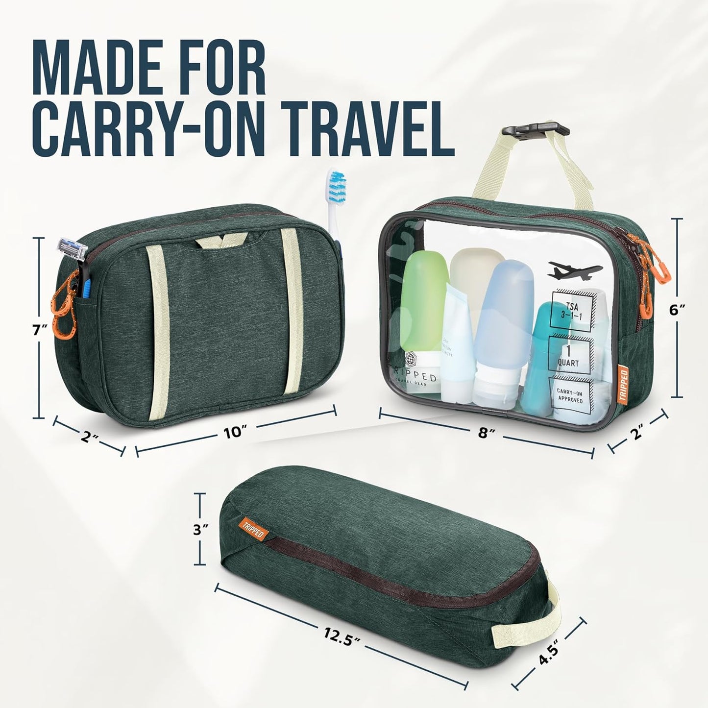 Travel Toiletry Bag Set - Hanging Organizer + TSA-Approved Liquid Bag + Ultralight Accessory Pouch