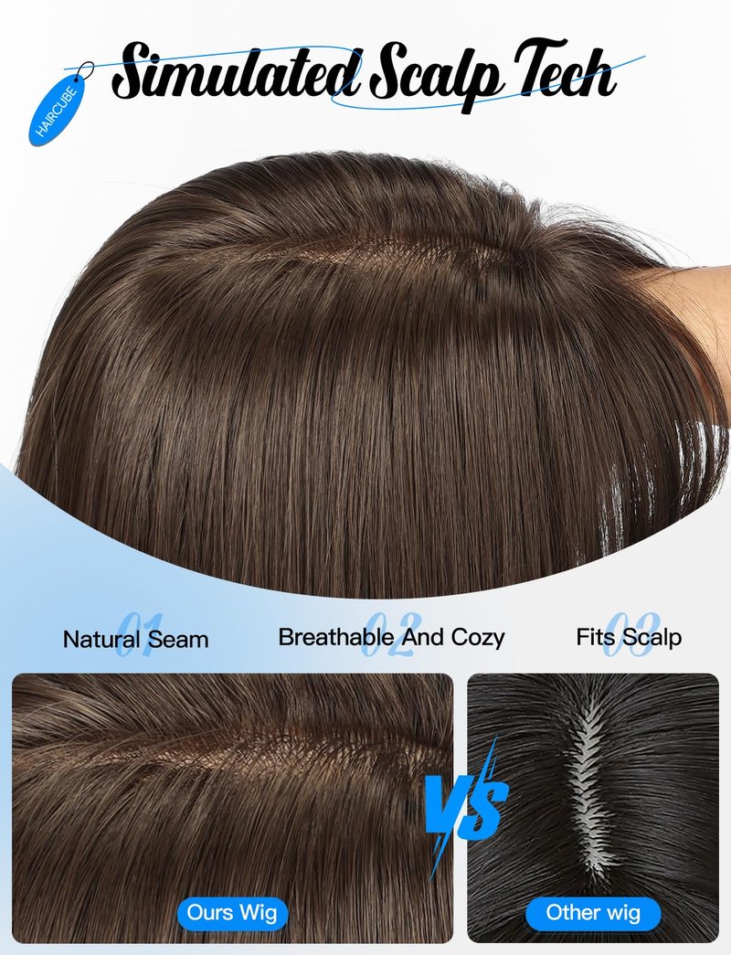 HAIRCUBE Layered Brown Medium Long Straight Synthetic Wigs for Women with Bangs Heat Resistant Natural Look for Daily Use