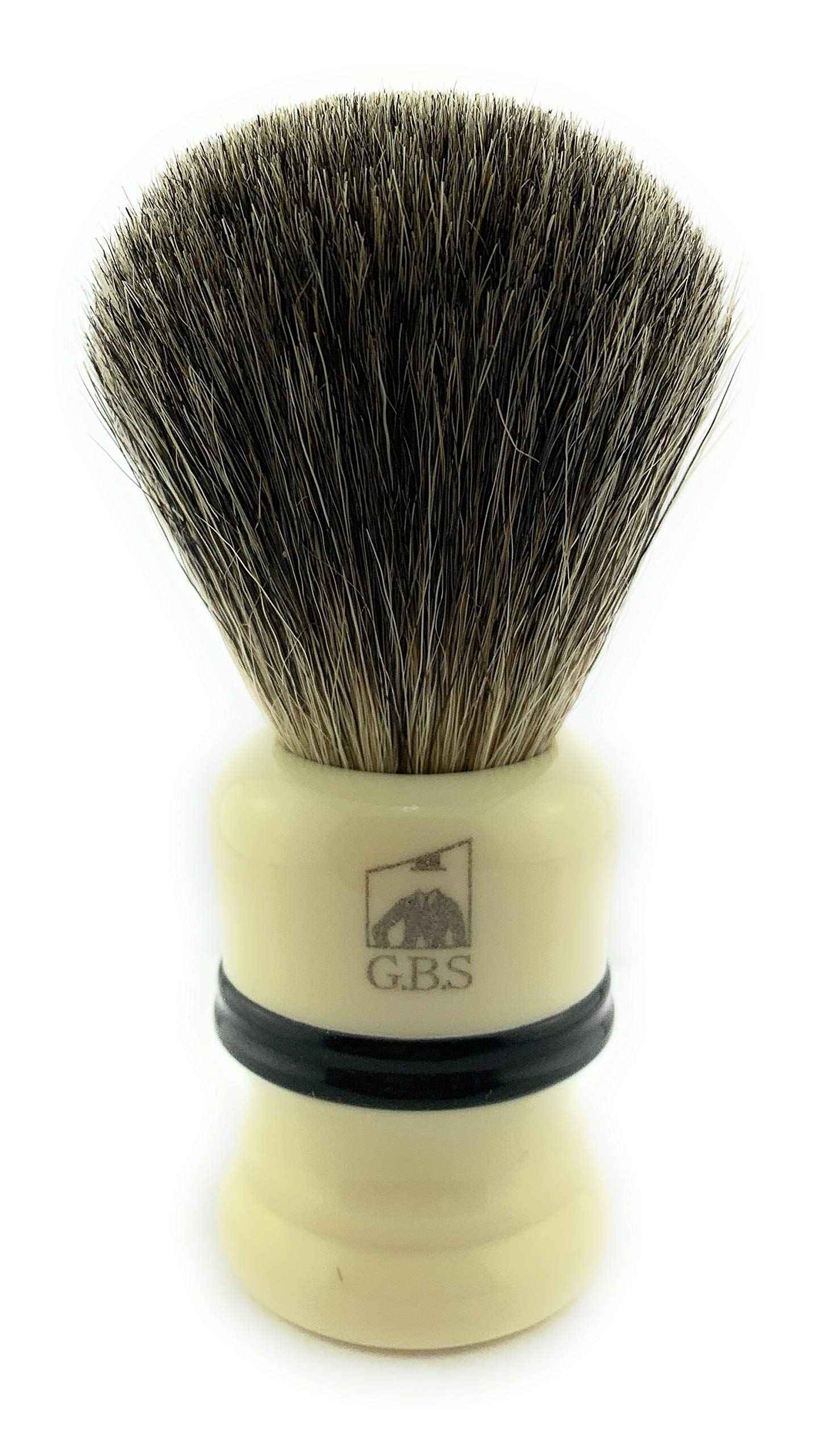 G.B.S Synthetic Bristle Ivory with Black Strip Shaving Brush, use with any Soap and Cream, Compliments All Razors and Mugs