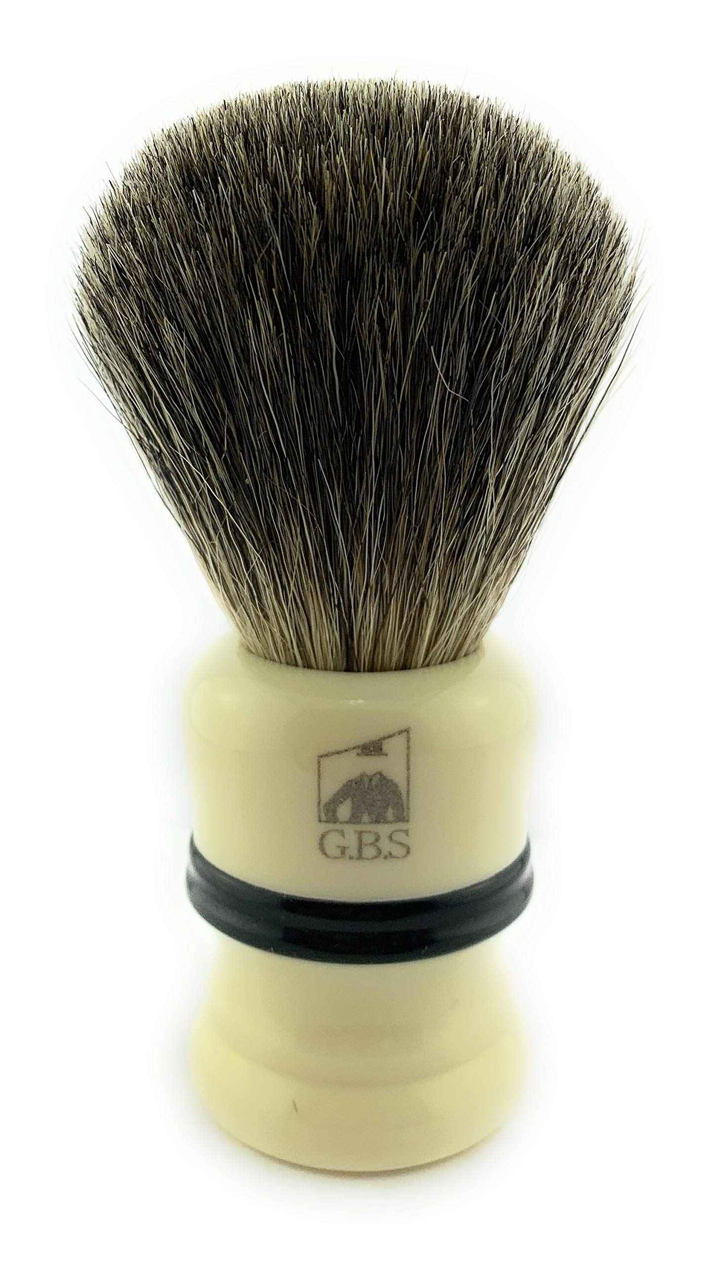 G.B.S Synthetic Bristle Ivory with Black Strip Shaving Brush, use with any Soap and Cream, Compliments All Razors and Mugs