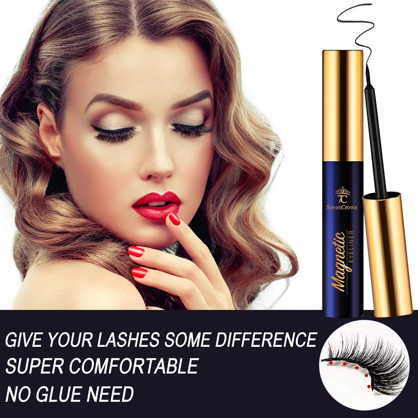 7C SevenCrown 10 Pairs Magnetic Eyelashes Magnetic Lashes with Applicator.Upgraded 4 Tubes of Liner Waterproof, Long Lasting, 3D Natural Look,Reusable False Faux Lashes Easy to Apply.