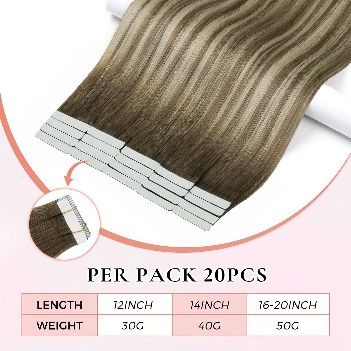 MEI YUAN LIN Tape in Hair Extensions Human Hair 12Inch Brown Balayage Light Brown Highlight Blonde Hair Extensions Real Human Hair 20Pcs 30G PU weft