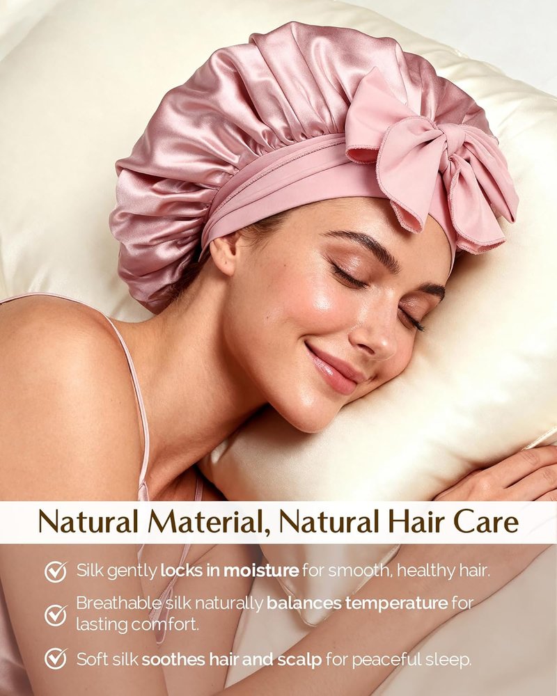 22 Momme 100% Mulberry Silk Sleep Bonnet for Women - Double Layer Design with Tie Band