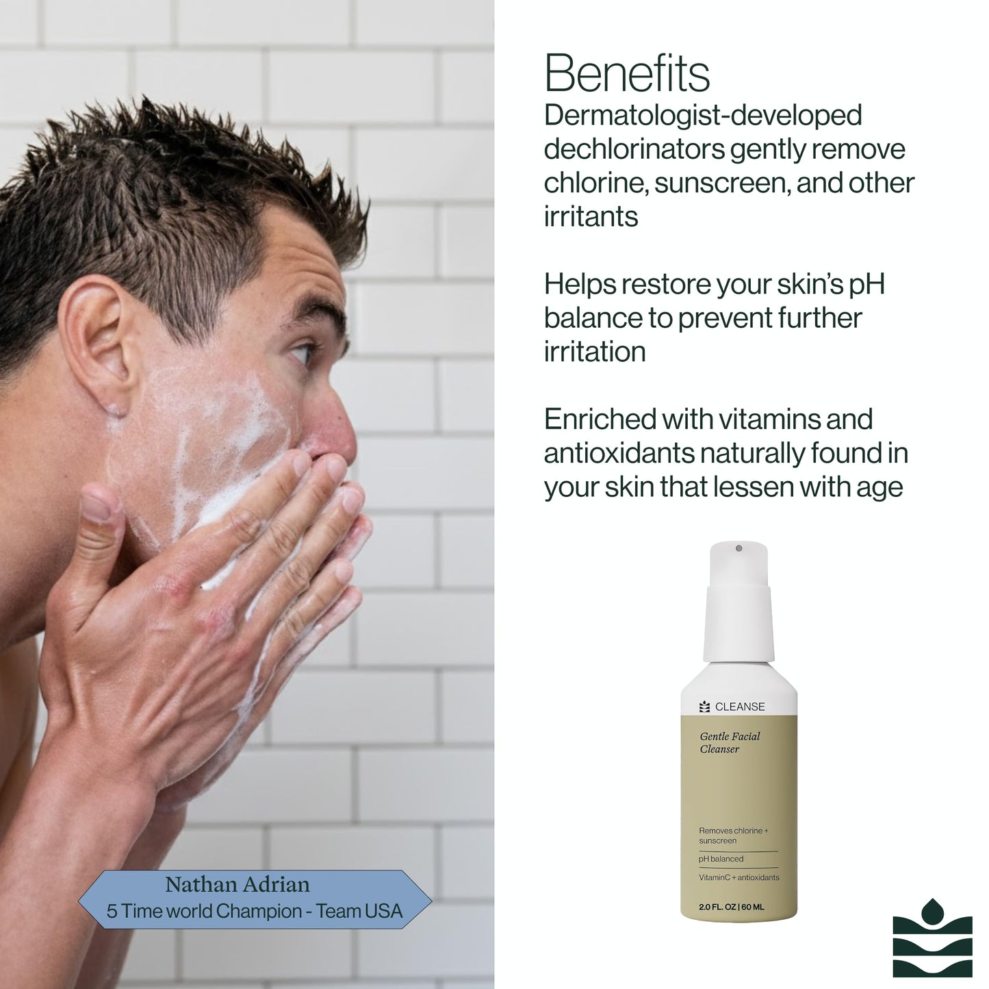 Dermasport Gentle Facial Cleanser for Athletes Hydrating Face Wash with Aloe and Hyaluronic Acid, Removes Chlorine Sweat & Sunscreen, Moisturizing Facewash for Men & Women, Fragrance/Paraben-Free