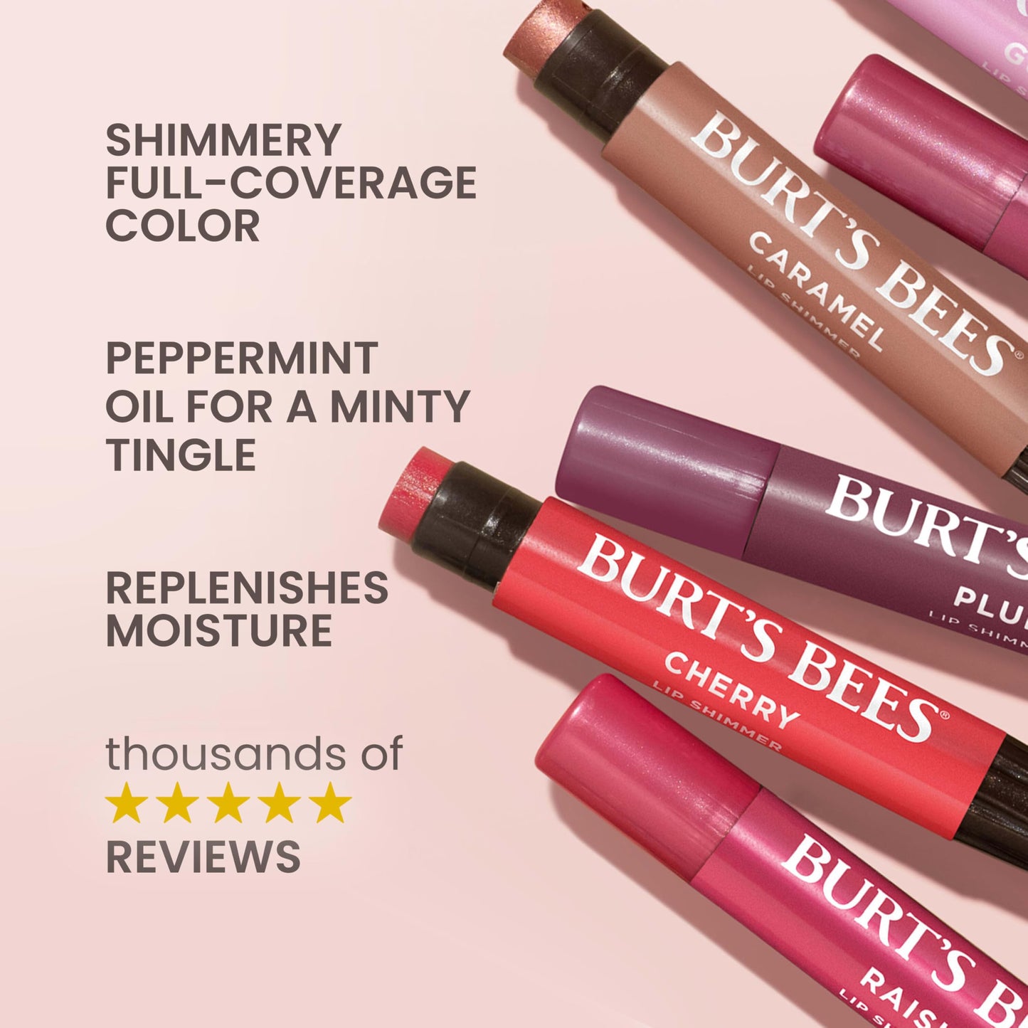 Burt's Bees Lip Shimmer Nude Collection, Tinted Lip Balm Stick, Moisturizing for All Day Hydration with Natural Glowy Pigmented Finish & Buildable Color, 3 Warm Shades, Value Pack, 0.09 oz., Three Tubes