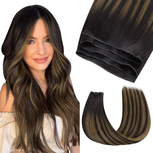 GOO GOO Genius Human Hair Sew-In Extensions, Rooted Remy Weft, 2/6/2 Balayage Dark Brown To Chestnut Brown, 14 Inch, 40g, Hand-Tied