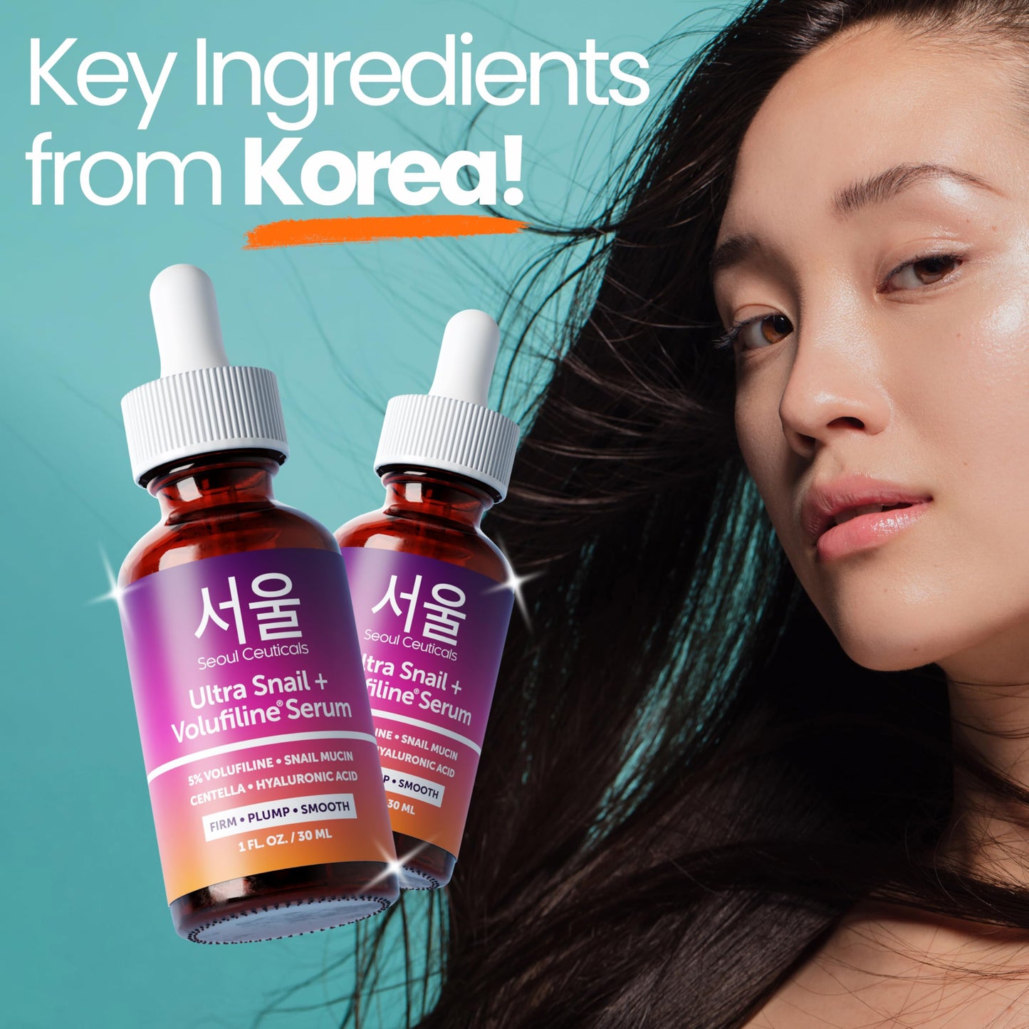 SeoulCeuticals Volufiline Serum + Snail Mucin - Extra Large 30ml 100% Sederma Volifiline Korean Skincare - Volufine Plumping Skin Care for Face 1oz